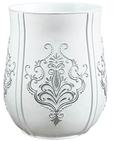 Creative Scents Cubo de basura blanco vintage para baño (7.25 x 7.25 x 9.75 pulgadas), papelera decorativa, cestas de papel de resina duraderas, cubo de basura de baño respetuoso con el espacio, para