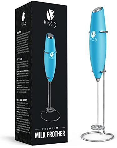 Bean Envy Milk Frother Handheld for Coffee - Electric Hand Blender, Mini Drink Mixer Whisk & Coffee Foamer Wand with Stand for Lattes, Cappuccino, Matcha and Hot Chocolate - Kitchen Gifts - Light Blue
