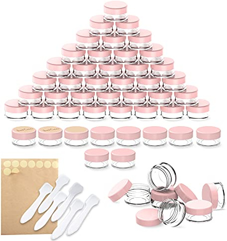60 Stück Döschen, PAMIYO 5ml Leerdose klarer Tiegel, Cremedose Leer Transparent Tiegel mit Schraubverschluss Reise Töpfchen Döschen Set, für Lotion, Creme, Mini-Kerzen, Kosmetik-(Rosa) | Leer Dosen Tiegel mit Schraubverschluss Döschen Set für Lotion Creme Kosmetikdosen