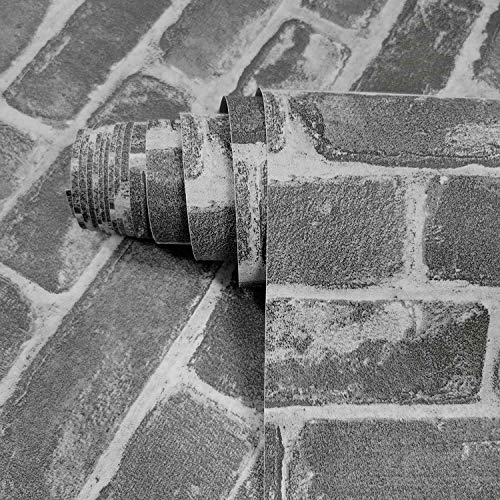 Papel pintado autoadhesivo con aspecto de piedra gris Impermeable 42cm x 10m Película decorativa Papel pintado industrial Pared de ladrillo Papel tapiz fotográfico Película de muebles de cocina gris