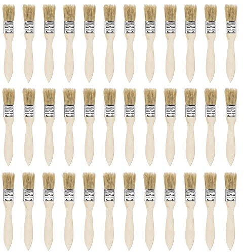 sourcing map 36uds 1 Pulgada Pintar Pincel Natural Cerda Plano Borde con Madera Mango Pared Tratamiento Herramienta para Pintura, Barnices, Colas