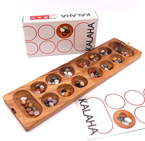 ROMBOL Kalaha - hochwertiges Steinchenspiel für 2 Personen inkl. Spielsteinen, Modell:1