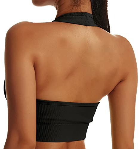 Vertvie Neckholder Sport BH Rückenfrei Fitness | Halter Bustier Gepolstert Push Up BH Ohne Bügel Sport Top Yoga Bra Mittlerer Halt Workout