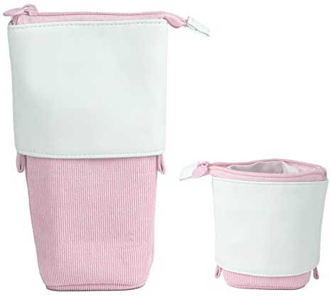 JANREAY 2-in-1 niedlich Federmäppchen Teleskopisch Mäppchen, Pop-Up Bleistifthalter, Ständer-up Einziehbar Stifteköcher Schminke Tasche für Studenten, Büro Frauen, Mädchen Jungen (Rosa-2)
