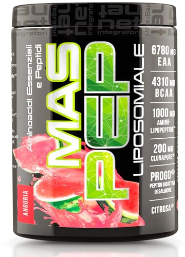NET Integratori MAS PEP LIPOSOMIALE - Pre-Intra e Post Workout con EAA Amminoacidi Essenziali e BCAA - Massimizza la Sintesi Proteica, la Crescita e il Recupero Muscolare (Anguria)