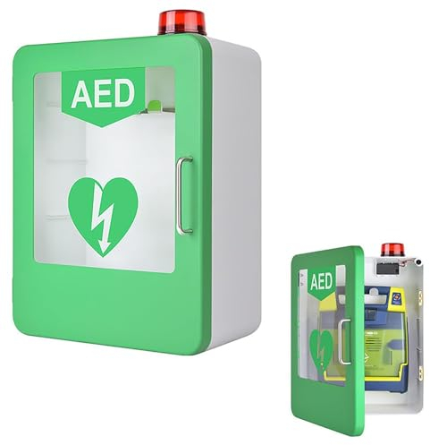 Cambos AED-Defibrillator-Aufbewahrungsschrank, Wandmontierter Kunststoff-Herz-Defibrillations-Alarmkasten, Erste-Hilfe-Schrank Mit Alarmsystem für Zuhause, Krankenpflege