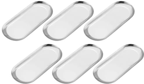 sourcing map 6pcs Stainless Steel Decorative Trays, Bathroom Trays, Makeup Cosmetic Trays, Small Serving Trays for Candles Dessert Tray(Silver, 9 x 3.5 Inch)