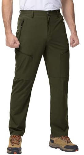 Rdruko Pantalones ligeros para hombre, cintura elástica, secado rápido, repelentes al agua, elásticos, pantalones cargo para senderismo, viajes, caminar, trabajo, camping, golf, Ejercito Verde, 34