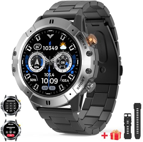 Montre connectée Homme avec Appel Assistant Vocal,1,52'' Rond Écran HD de Sport Smartwatch Ultra avec 120+ Modes Sportifs,Podomètre,AI,Notification/Sommeil,avec Bracelet en métal pour Android iOS