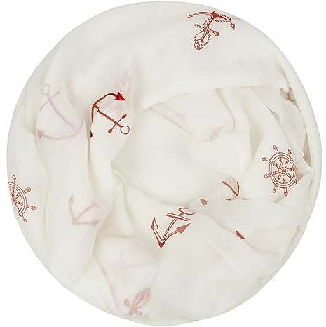Glamexx24 sjal dam sjal tubhalsduk färgglad med rund halsduk tyg viskos ankare tryck, Vitröd, One size