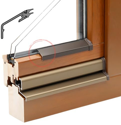 Profilo di copertura per finestre in legno, con manico S, protezione dalle intemperie, in alluminio (bronzo scuro (G216), motivo 5 cm, con misuratore in legno)