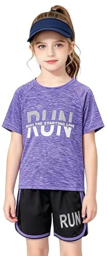 Tilozs Kinder Trainingsanzug Mädchen Jungen Training Jogging Sport Set Kurz Atmungsaktiv Sommer Schnelltrockend Sportanzug, Lila, 122-128(Herstellergröße:130)
