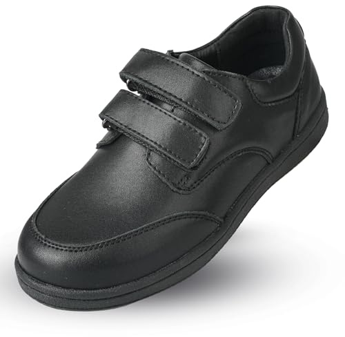 Mioceko School Shoes Boys Hoop and Loop Trainers Comfortable Casual Sneakers Uniform Shoes Black 1 UK