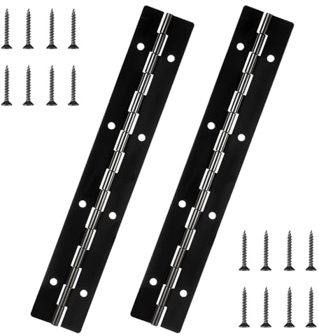 Lnngub 2 Pcs Black Piano Hinge 8 Inch Long Hinges 1.2 Open Width Heavy Duty Piano Hinge with 16pcs Screws for Folding Cabinet Doors Mailbox Tool Storage Boxes Cabinets Wood Box Wood Furniture
