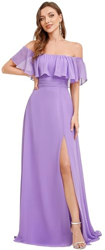Ever-Pretty Women's Maxi Bridesmaid Dress Off The Shoulder Evening Dress with Thigh High Slit Lavender 6