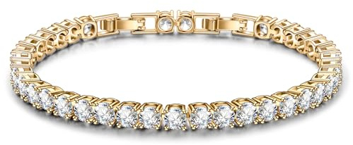 BUMBLEBEE Handmade Tennis Bracelet for Women, 14K Gold Plated, 12.96 CTTW Italian 5A Cubic Zirconia, Hypoallergenic, Adjustable 7.5 Inch Jewelry Gift Anniversary, Birthday, Valentine’s Day