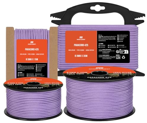 Manco Element Paracorde 3mm 30m Corde Nylon 425 Type II Rope 3 Brins | Noir, Cordelette, 100% Nylon, 192kg (425lbs) Capacité de Charge, Idéal pour Extrieur, Camping, Survie, Bracelet, Bobine