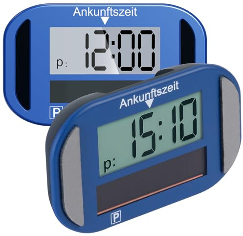 Lescars Digitale Parkscheibe: 2er-Set e-Parkscheiben, ECE-Zulassung, Erschütterungssensor, Solar (Elektronische Parkscheibe Solar, mit Display)