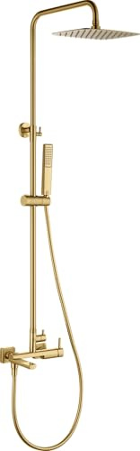 Columna Ducha Monomando con Grifo para Bañera y Barra Extensible Acero Inoxidable S.304 | Rociador Extraplano 20x30 cm Efecto Lluvia Antical + Ducha de Mano | IMEX Toscana