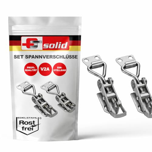 FT-Germany [2er Set] Spannverschluss - 2x Spannverschlüsse aus Edelstahl - Premium Spannverschluß mit Haken 80mm bis 90mm Kistenverschluss rostfrei verstellbar Hebelverschluss Sicherheitsverschluss | 2x Spannverschlüsse – Premium – Kistenverschluss – rostfrei verstellbar – Hebelverschluss – Sicherheitsverschluss