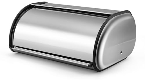 Flexzion-Brotkastenhalterung Edelstahl (40cm) Metall mit aufrollbarem Oberdeckel Aufbewahrung Behälter für Kuchenbrötchen Toasts Laibchen Gebäck Pfannkuchen Kekse heimische Küche im Restaurant