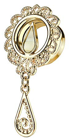 Piercingfaktor Flesh Tunnel Piercing Edelstahl mit Perlmutt Tropfen Kristall Anhänger