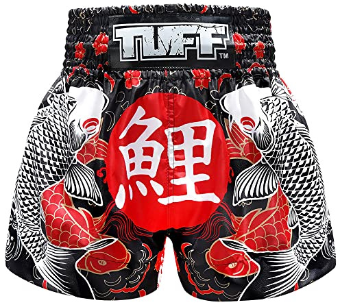 TUFF Short de boxe Muay Thai Poisson koi japonais Rouge