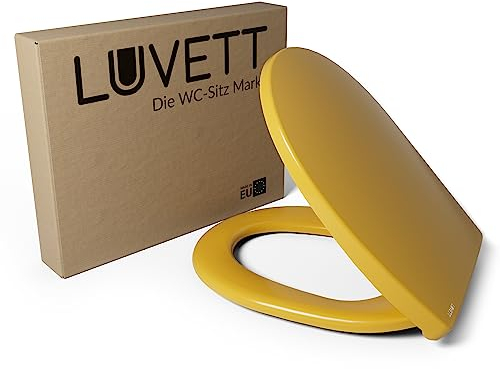 LUVETT® WC-Sitz mit Absenkautomatik C100 oval universell, Toilettendeckel mit 3 Edelstahl Montagelösungen, Klodeckel abnehmbar, Farbe:Curry Gelb