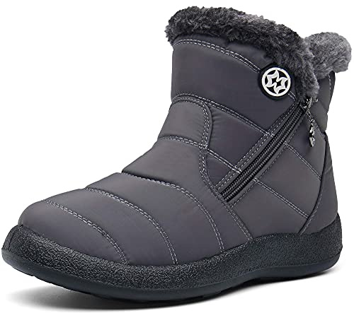 Gaatpot Winterstiefel Damen Winterschuhe Wasserdicht Warm gefütterte Schneestiefel Winter Kurzschaft Stiefel Boots Grau 39