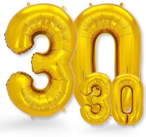 FUNXGO® folienballon 30 gold - 2 Stück -100cm & 38cm- Luftballon Zahl 30-30.geburtstag - Ballon 30 Deko zum Geburtstag, Hochzeit, Jubiläum oder Fest, Party - Ballon 30 gold