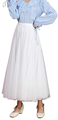 Carolilly Damen Tutu Tüllrock Langer Mesh Rock Knielang Elegante Tüll Röcke für Hochzeit, Einheitsgröße, Weiß