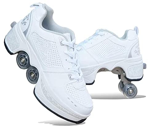NOLLY Rollschuh Roller Skates Lauflernschuhe,Sneakers,2in1 Mehrzweckschuhe Schuhe Mit Rollen Skateboardschuhe,Inline-Skate,Verstellbare Quad-Rollschuh Stiefel Skateboardschuhe,39