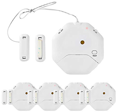 Ex-Pro [5 PACK] Ultra Thin Glass Break Vibration Shock Sensor Detector with 85dB Alarm and 2x Magnetic Sensors for Window Door Home Security - White
