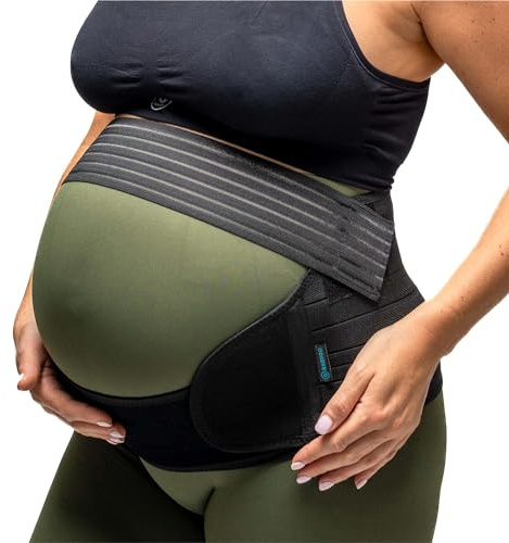BABYGO Ceinture de Grossesse pour Femme Enceinte, Maternité et Post Accouchement Bande De Ventre + Gratuite préparation à la Naissance Livre, Soutien Lombaire XL Noir