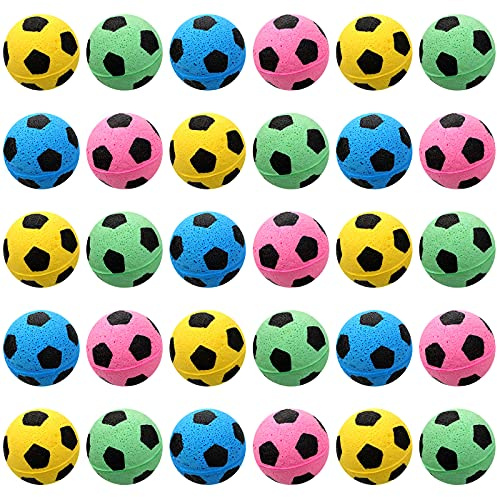 Skylety 32 Pieces Cat Soccer Balls Foam Sponge Football Cat Interactive Cats Soccer Toy Sports Ball for Kitten Pet