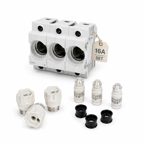 CusoTec Neozed Sicherungssockel D02 Set mit Schraubkappen Sicherungen und Passhülsen 16A/20A/25A/35A/50A/63A (16 Ampere)
