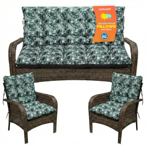 SuperKissen24. Sitzkissen Bankkissen Bankauflage - 100x50 cm und Rückenlehne 100x60 cm mit 2er 48x96 cm Stuhlkissen Set - Outdoor und Indoor