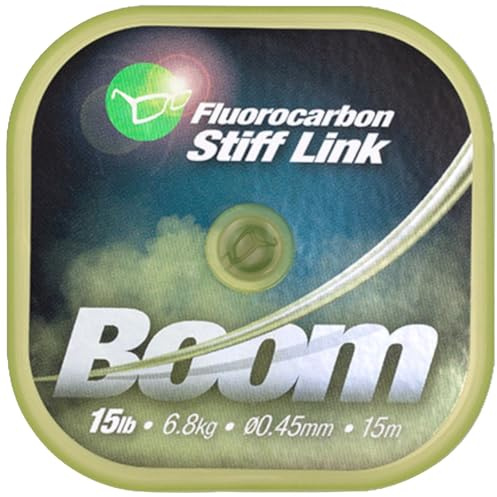 Korda Boom Fluorocarbon Stiff Link 0,45mm 6,8kg 15m Grün-Transparent, Steifes Vorfachmaterial für Spinner Rig und Hinged Stiff Rig, Karpfenangeln Fluorocarbon Boom