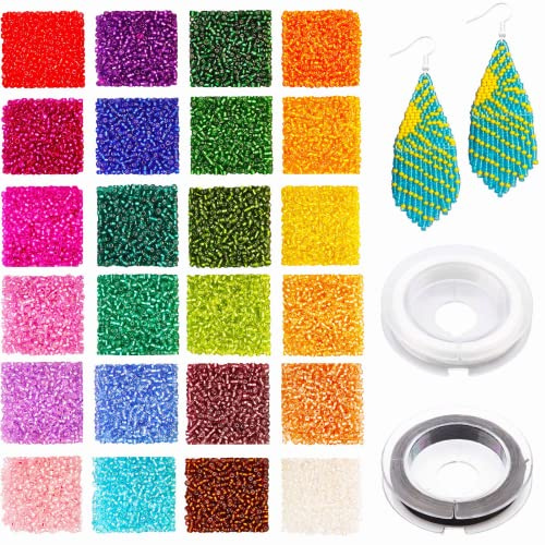 Prettme 2mm Rocailles Perlen für Armbänder, 7200 Stück Bunte Glasperlen zum Auffädeln,Bastelperlen Set mit Elastischen Schnur für DIY Halskette Ohrringe und Handwerk