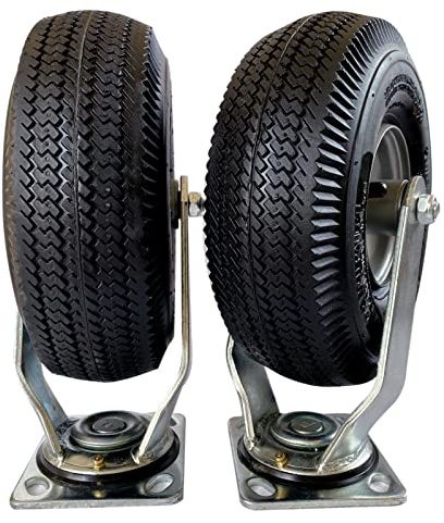 2-Swivel 10 Pneumatic Caster with zinc top Plate 360 Degree Rotation ，Black Rubber Wheel - 800 lbs. Capacity