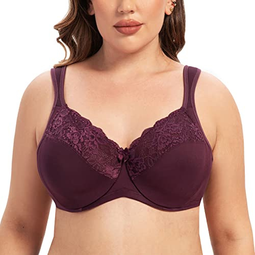 MELENECA Kvinnors Cushion Strap Full täckning Plus Size Bygel Spets Minimizer BH Druvvin 75H