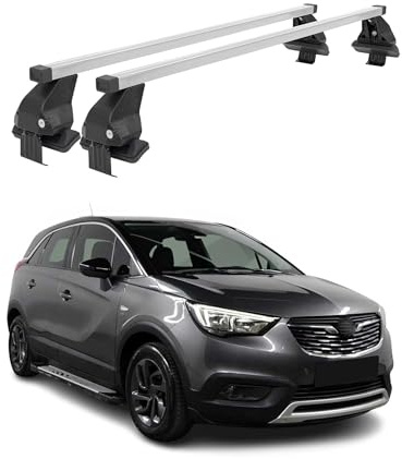 OMAC Dachträger für Opel Crossland/Crossland X 2017-2024 Stahl Silber | DIN 75302:2019 & ISO/PAS 11154:2006 geprüft, Abschließbar, City-Crash-getestet, bis 50 kg Traglast, Querträger, Grundträger