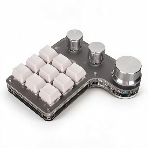 Bewinner 9 Keys Mini Macro Mechanical Keyboard, Bluetooth RGB Backlit Programmable Mini Keypads with 3 Knobs, One Handed Macro Mechanical Keyboard for Computer Gaming (White)