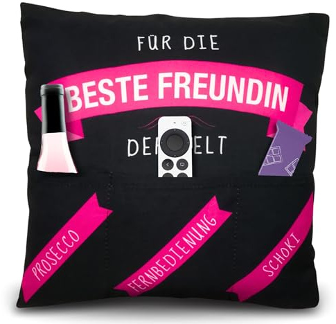 Bada Bing Dekokissen mit 3 Taschen Spruch - Beste Freundin Kissen zum selbst Befüllen als Geschenk - personalisiertes Geburtstagsgeschenk Geldgeschenk - Kissenhülle inkl. Kissen 01
