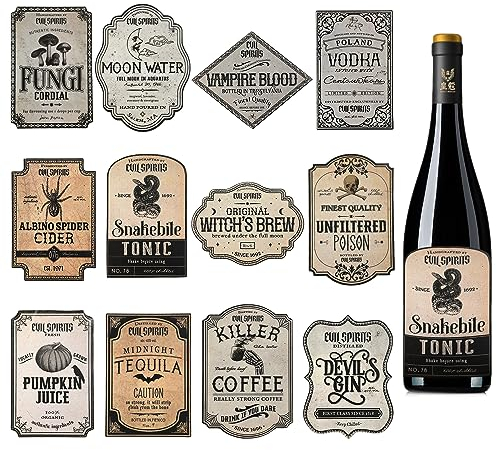 36St Halloween Flaschenetiketten, Wasserfest Weinetiketten Apotheker Aufkleber Aufkleber für Weinflaschen Apotheker Etiketten Vintage für Halloween Party Dekoration