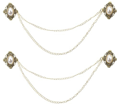 QUARKZMAN Maglione Clip Vintage Cardigan Collare con Catena, Camicia e Scialle Clip per Donne (Oro) - 2 Pezzi