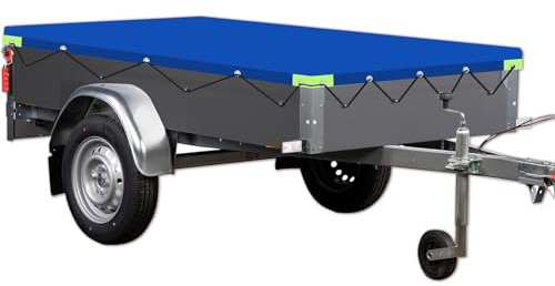 HENYEER Anhängerplane Flachplane,220 * 112 * 15cm Randverstärkte Anhänger Plane,wasserdichte Anhängerplane mit Reflektorstreifen und Ösen für die meisten Anhänger gleicher Größe