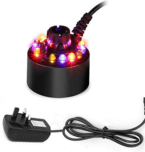 Mini Mist Maker, 12 LED Light Fountain Mister Foggers for Indoor Outdoor, Small Pond Fog Machine Atomizer Air Humidifier for Water Fountain Pond, Halloween, Christmas Decor (Black)