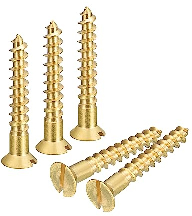 sourcing map 10Pcs Vis à Bois en Laiton M6 x 40mm Vis Autotaraudeuse | à Tête Plate, à Entraînement Fendu, Fraisée pour Meubles de Menuiserie