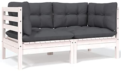 Chaduof 2-Sitzer-Gartensofa mit Kissen, Gartenlounge, Garden Sofa, Balkonmöbel, Gartenmöbel, Loungemöbel, Balkon Sofa, Weiß Massivholz Kiefer